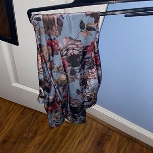 Light blue dress pants with floral print.